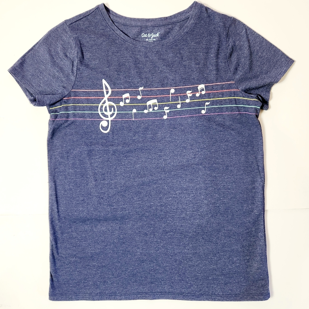 🩷Cat & Jack Blue Musical Notes Girls T-Shirt Size: 14/16 XL